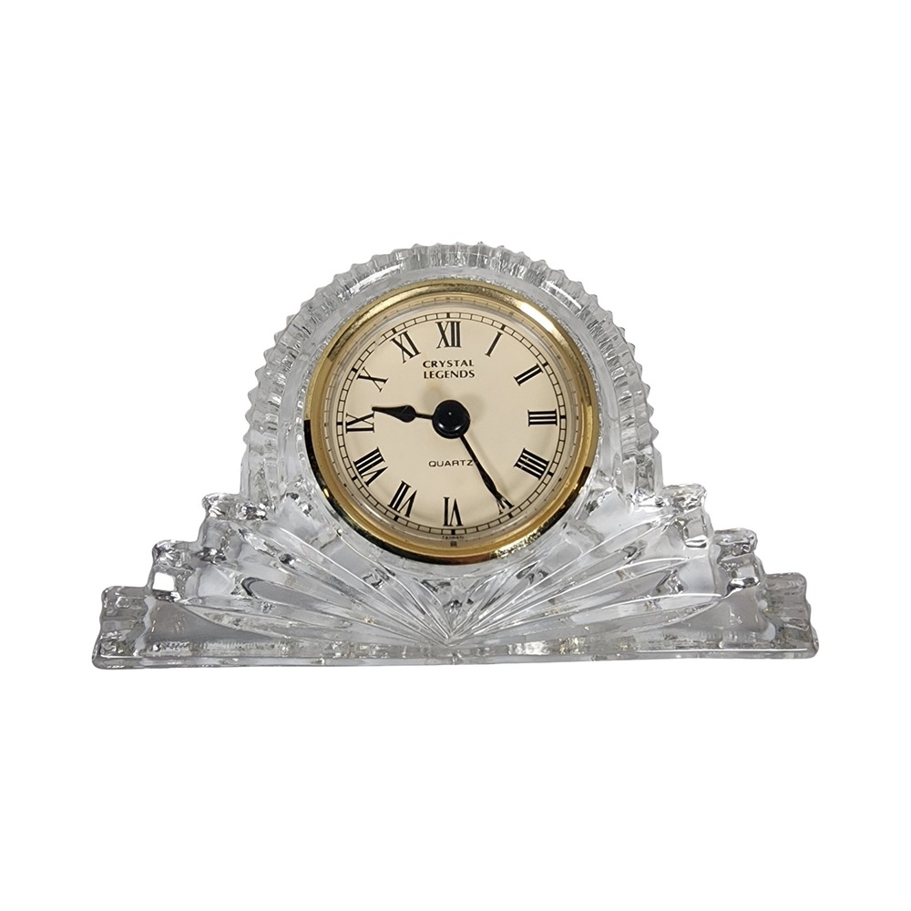 Vintage Godinger Crystal Legends Desk‎ Clock Crystal Quartz Roman Numerals 6in